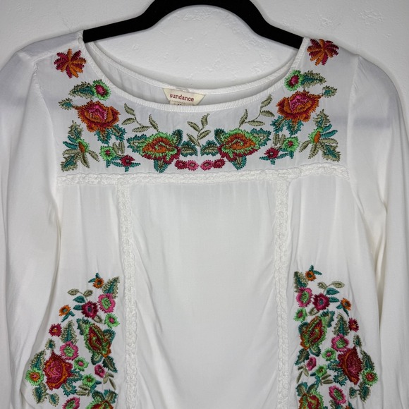 Sundance Embroidered Floral Blouse Top Bell Sleeve White Red Medium Boho Peasant - Picture 2 of 9